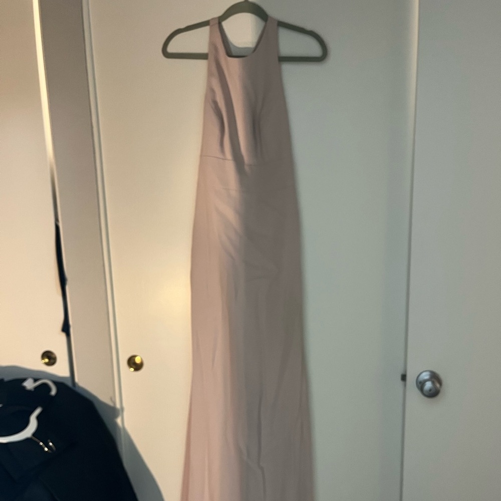 Pink/taupe Dessy Group bridesmaid dress